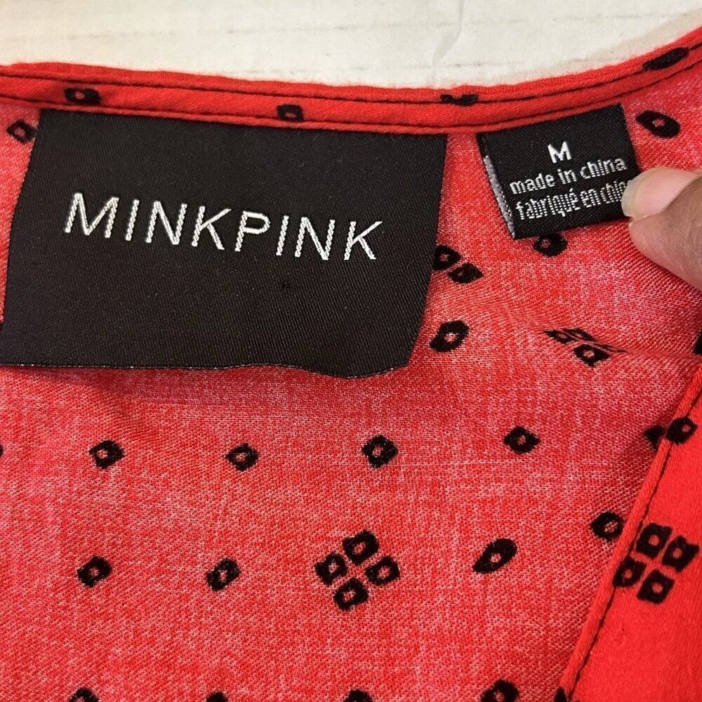 MINKPINK Women's Dancing Crane Maxi Dress M NWT Red Long Sleeve Slits - Picture 8 of 8